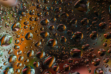 abstract background fall, glass drops autumn yellow leaves wet october weather