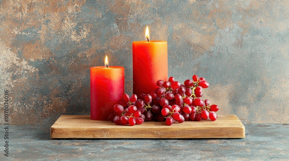 Poster create a cozy atmosphere with beautiful candles and grapes
