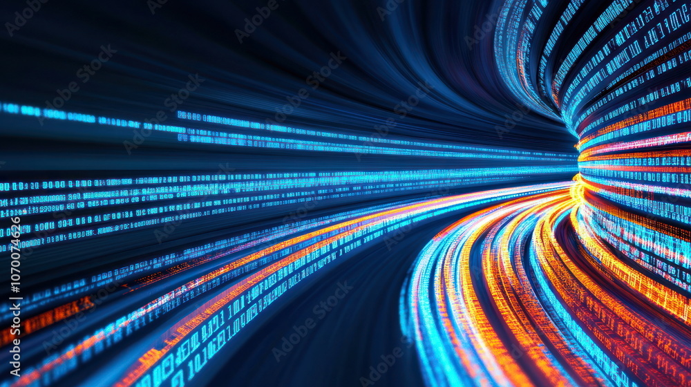 Poster Explore the dynamic flow of data through vibrant digital streams