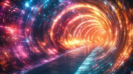 Obraz premium A 3D tunnel full of light and bright colors, like walking into another dimension, creating an attractive and exciting feeling