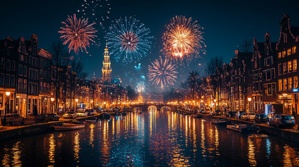 Fototapeta premium Amsterdam New Year's Eve Fireworks Display 