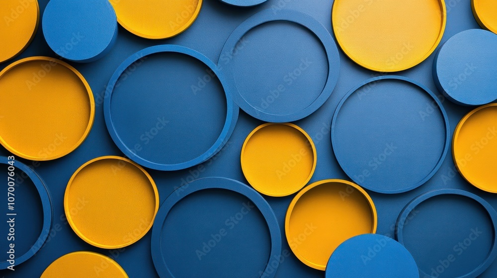Aufkleber a pattern of overlapping and orderly circles of various sizes in shades of blue and yellow gives a m