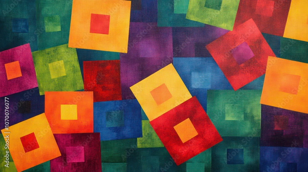 Poster A pattern of overlapping squares in bright colors in a free-form pattern Create a sense of movement and fun