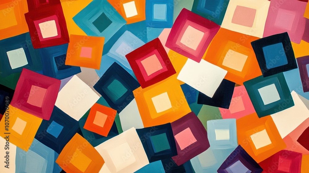 Poster A pattern of overlapping squares in bright colors in a free-form pattern Create a sense of movement and fun