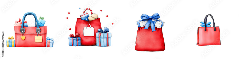 Poster santa's red sack filled with colorful christmas gifts, representing joy and generosity. isolated on 