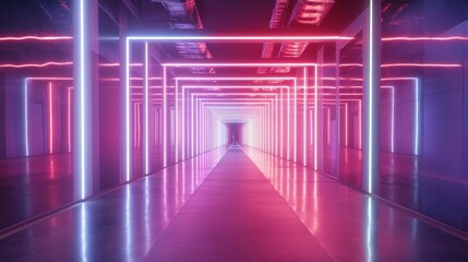 Fototapeta premium A tunnel adorned with LED lights and reflective mirrors gives visitors the feeling of walking into an infinite dimension.