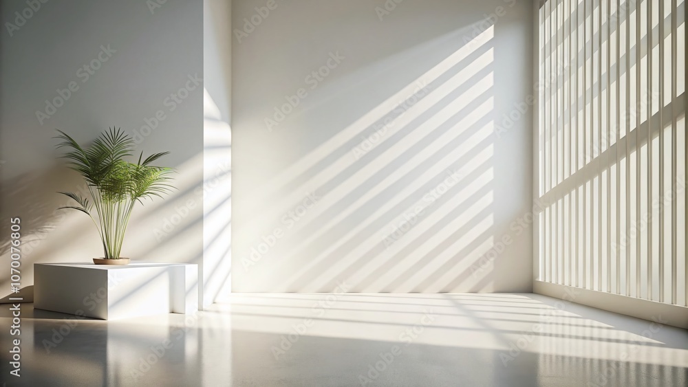 Poster abstract white light on wall background for product mockup display, featuring a blank empty scene co