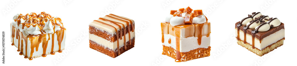 Poster an isolated plate with a piece of biscuit cake on a transparent background