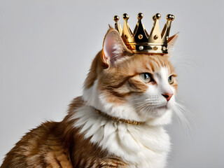 Cute cat wearing a crown on a colorful background. Studio shot.