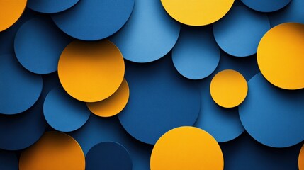 Blue and yellow circles overlapping in a free-style pattern create a soft, dynamic look.