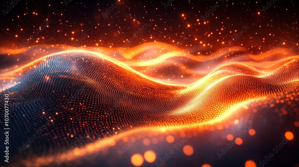 Poster digital energy waves that shine and move across the screen create an image that looks like a flow of