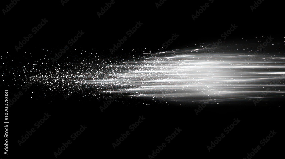 Poster graphic particles that spread out as fast-moving lines of light on a black background to create a di