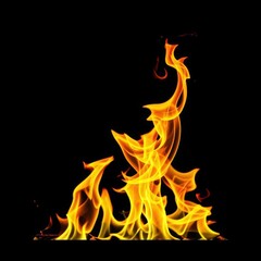 Flames blaze intensely. Detailed fire isolated against a dark backdrop. AI generated.
