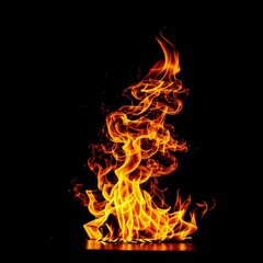 Fototapeta premium Flames blaze intensely. Detailed fire isolated against a dark backdrop. AI generated. 