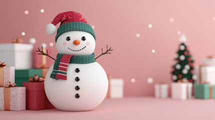 Fototapeta premium Create a cheerful atmosphere this holiday season with a charming snowman and festive decorations