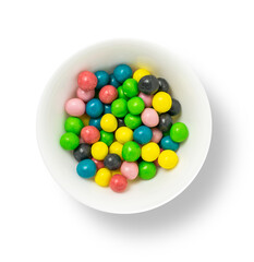 Colorful sweet chocolate candy in a bowl isolated on white background 