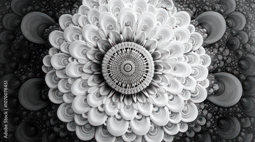 Aufkleber layered circles in black and white create a sense of symmetry and complexity.
