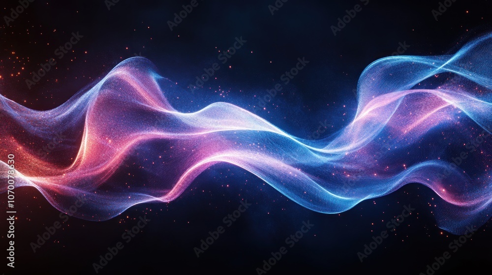 Poster neon lines that surge and swirl in a way that resembles the flow of energy, on a dark background to 