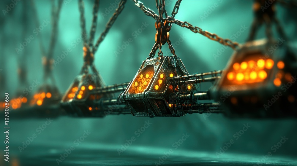 Poster explore the intricacies of futuristic technology with glowing structures