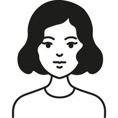 A Simple Black and White Illustration of a Young Woman With Short Hair and a Neutral Expression on Her Face in a Minimalist Style