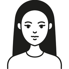 A Young Woman With Long, Straight Hair Gazes Forward in a Minimalistic, Black-And-White Design Emphasizing Her Facial Features