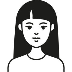 A Simple Black and White Illustration of a Young Woman With Long, Straight Hair and a Neutral Expression on Her Face