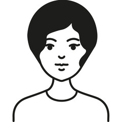 Simple Black and White Illustration of a Woman With Short Hair and a Neutral Expression, Suitable for Various Design Uses