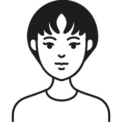 Simple Line Drawing of a Girl With Short Hair, Smiling and Facing Forward Against a Plain Background