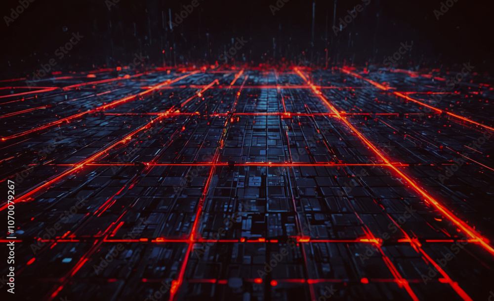 Poster computer generated image of a city with red lights