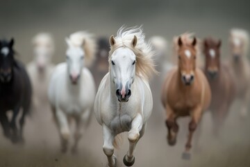 Obraz premium Embodiment of elegance - magnificent horse with flowing mane, capturing grace, power, serene beauty of nature design a timeless representation of freedom, noble spirit.