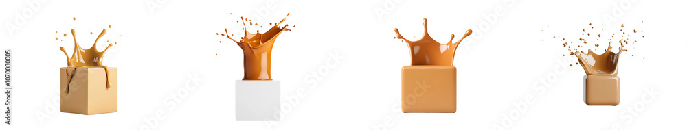 Poster transparent background with splash of caramel and cube
