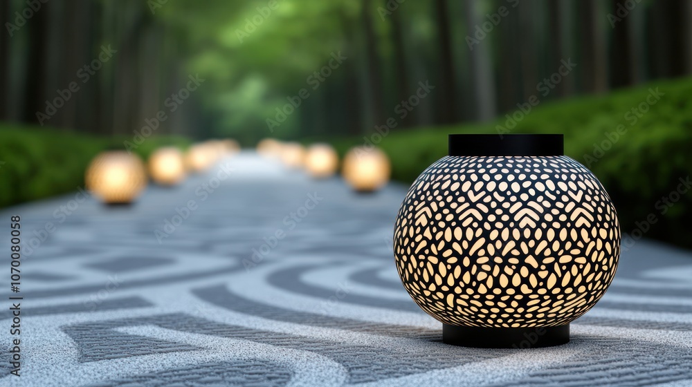Aufkleber Illuminate your pathway with elegant lanterns in a serene garden setting