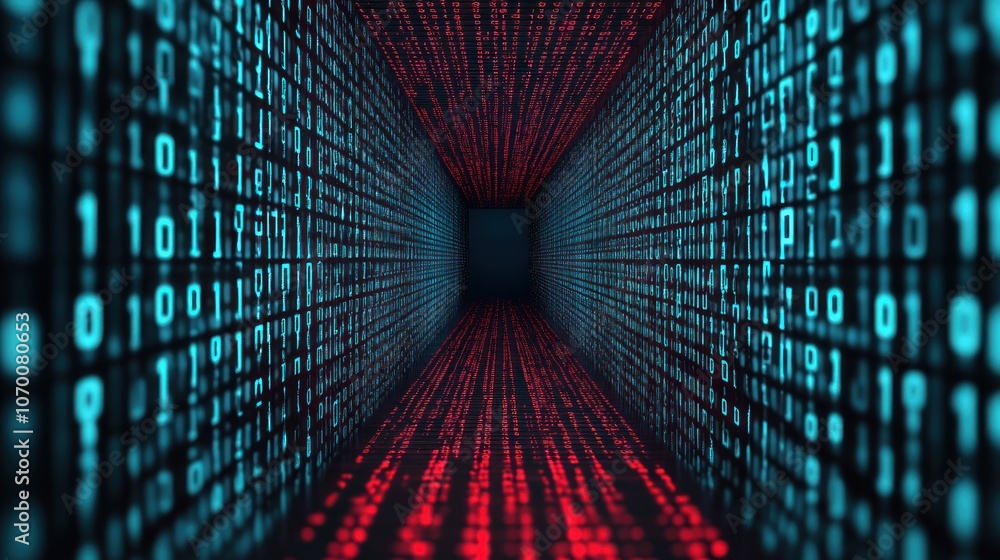 Aufkleber Explore the depths of binary code in a digital tunnel