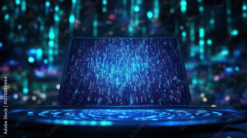 Poster explore the mystical blue light display of a futuristic interface