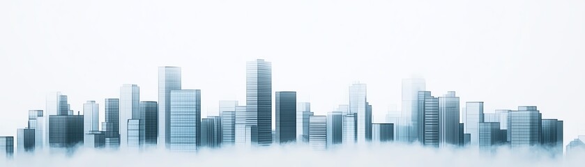 A cityscape obscured by fog, suggesting a post-apocalyptic or dystopian setting.