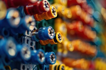 Obraz premium Close-up of colorful connectors on a circuit board.