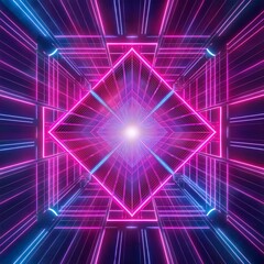 Glowing purple and pink neon light tunnel with a geometric design, perfect for sci-fi and virtual reality visuals
