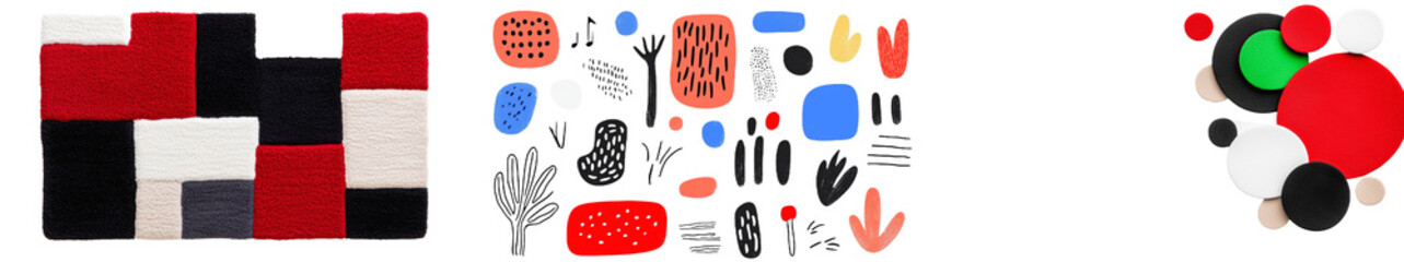 Geometric abstract rug in bold orange, red, and black tones. This versatile floor rug will add a stylish touch to any room.