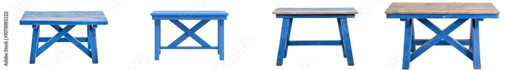 Poster this blue wooden desk features x-shaped legs and a minimalist design, ideal to use in your home offi