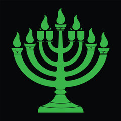 Traditional Menorah Silhouette Illustration,Elegant Seven-Branched Menorah Vector Art,Black Silhouette of a Classic Menorah,Jewish Menorah with Candles Vector Design