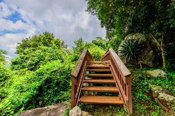 Natural background of clear sky, amidst the blue sky at the viewpoint, there are trees, sun, water...