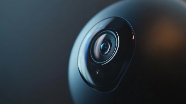A close-up shot of the webcam lens, capturing the details and clarity, with the body softly blurred behind.