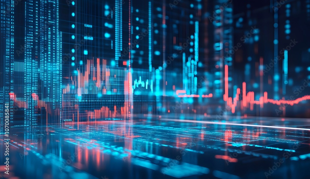 Aufkleber abstract digital background with blue and red glowing lines and data.