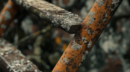 A close-up shot of the ladder's rung, capturing the texture and details, with the surrounding area softly blurred.