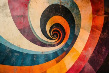 Dynamic spiral backdrop with contrasting colors and graphic shapes, Eye-catching and energetic setting ideal for promotional materials or events