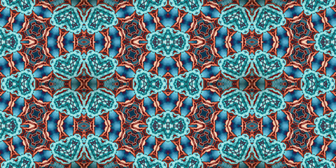 Seamless kaleidoscope pattern. The texture of the woven pattern. Endless pattern