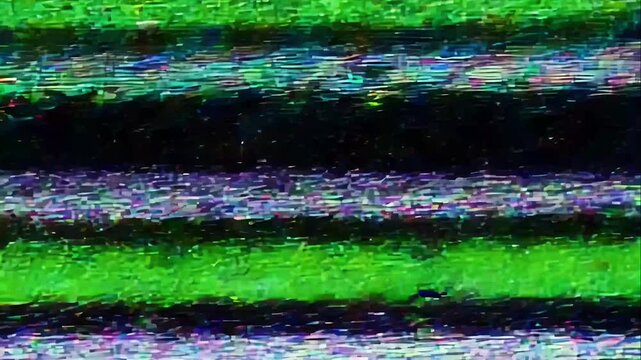 Digital glitch artifacts and pixel noise appearing and disappearing randomly, simulating an electronic distortion effect.