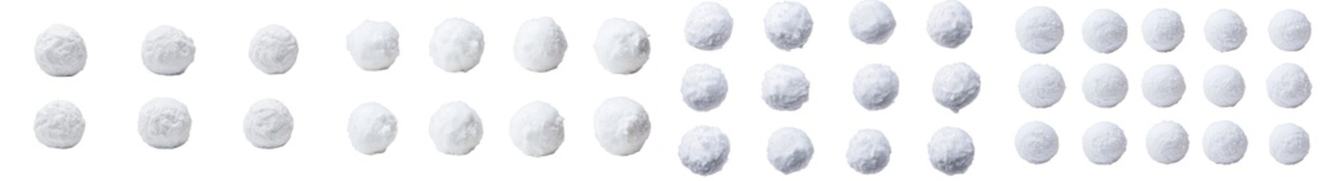 An isolated set of snowballs on a transparent background