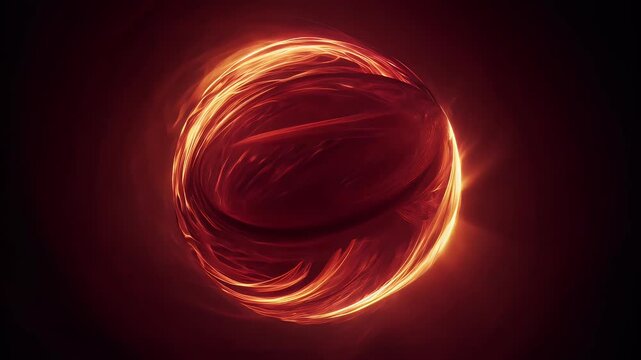 Dark red energy orb with swirling fiery trails on black.