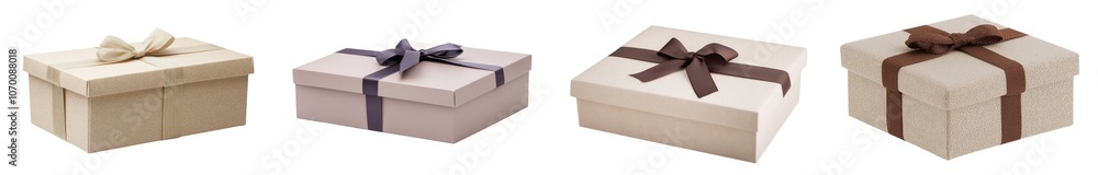 Poster isolated gift box with a bow, top view, isolated on transparent background